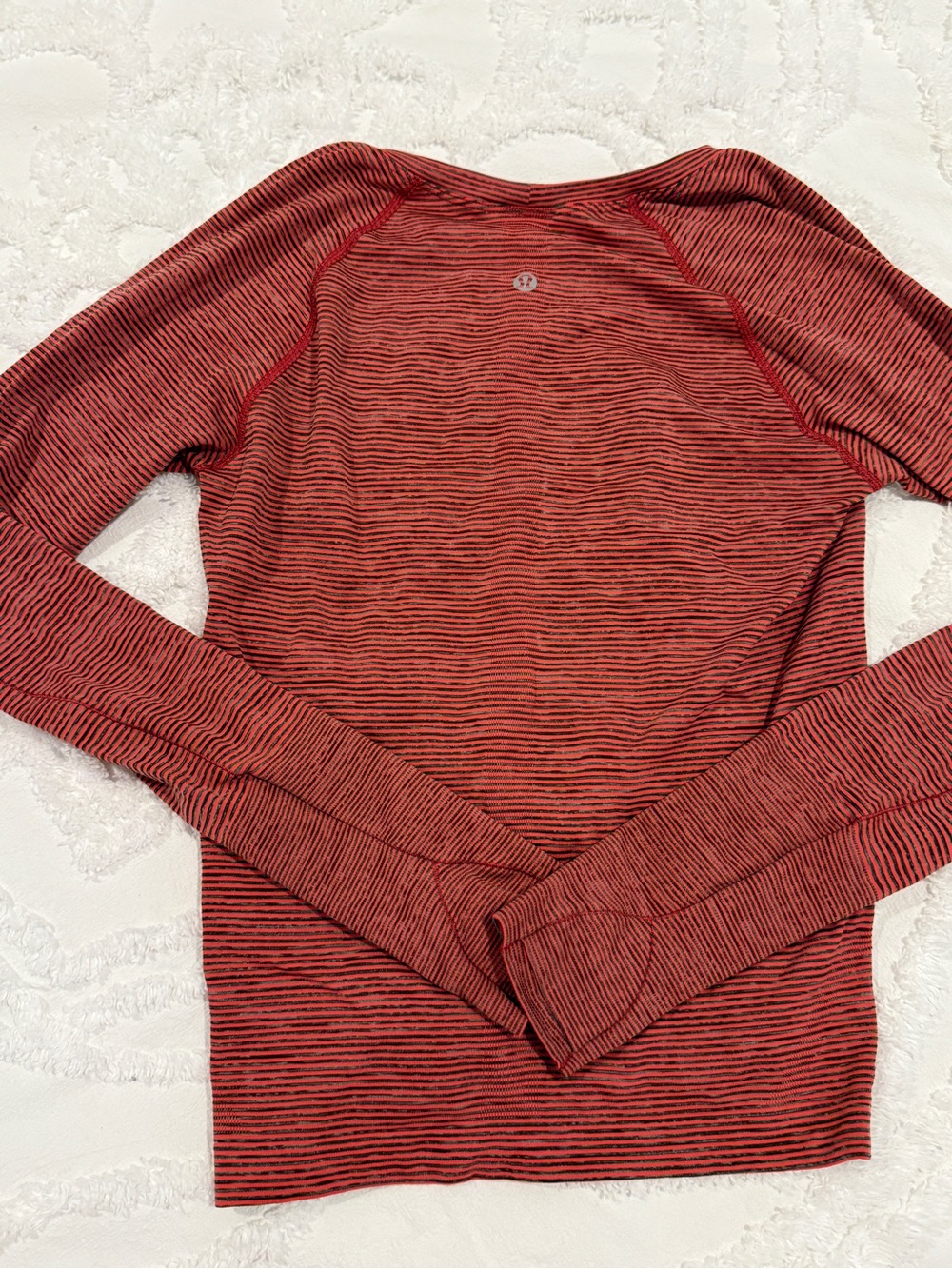 lululemon athletica Red Black Striped Long Sleeve Top